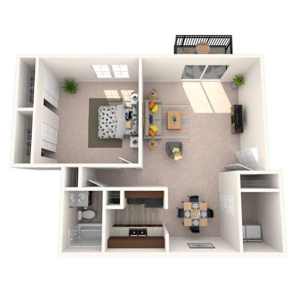1 bedroom floor plan at Okemos Apartments | Knob Hill Apartments in Okemos, MI