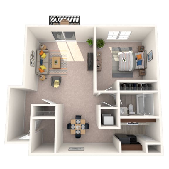 1 bedroom floor plan at Okemos Apartments | Knob Hill Apartments in Okemos, MI
