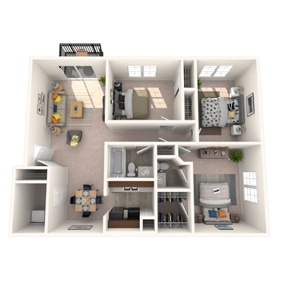 3 bedroom floor plan at Okemos Apartments | Knob Hill Apartments in Okemos, MI