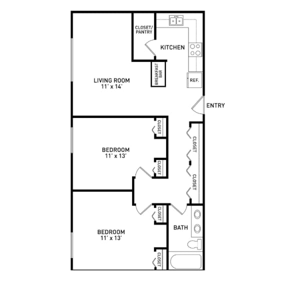 2 bedroom apartment floor plans in East Lansing, MI near Michigan State University | River Park