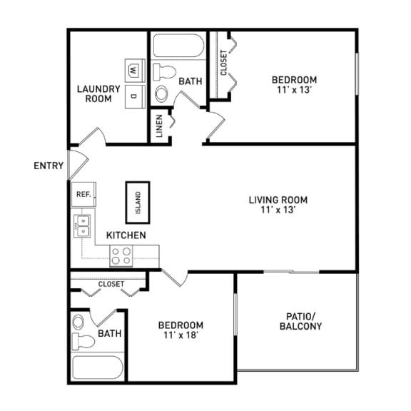 2 bedroom apartment floor plans in East Lansing, MI near Michigan State University | River Park