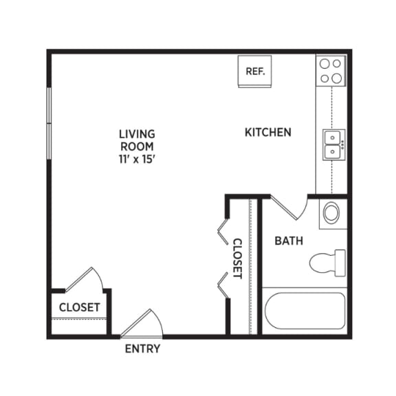 Floor Plan  Studio floor plan at Courtyard Flats Apartments in East Lansing near Michigan State University