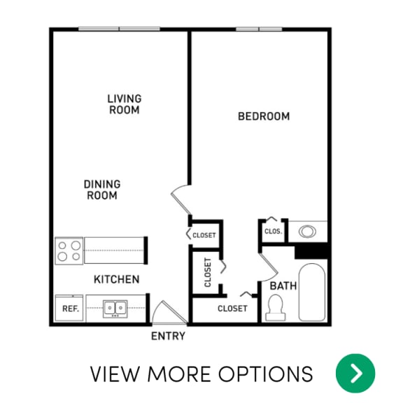 1 bedroom apartment floor plans in East Lansing, MI near Michigan State University | The Oaks