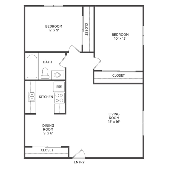 2 bedroom apartments floor plan in East Lansing, MI near Michigan State University | Woodbrook Village Apartments