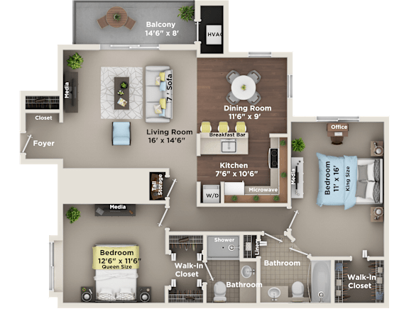 A floor plan of a house showing the layout of the rooms.