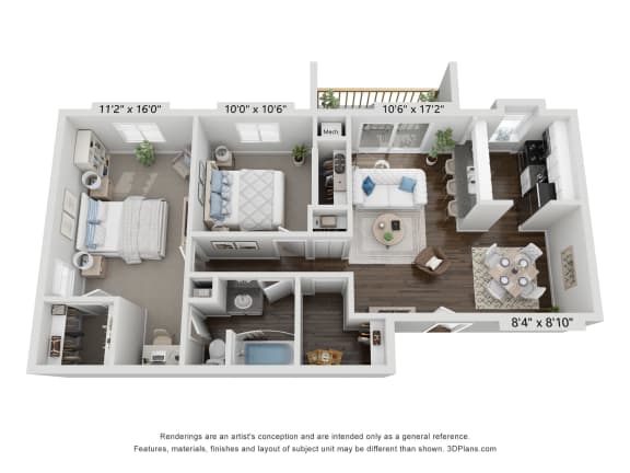 a 1 bedroom floorplan is shown in this illustration