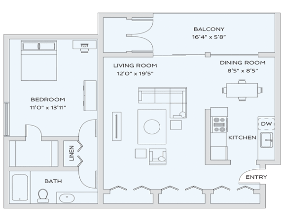 1 bed 1 bath floor plan B at Sunnymede Apartments - Troy, MI, Troy, Michigan