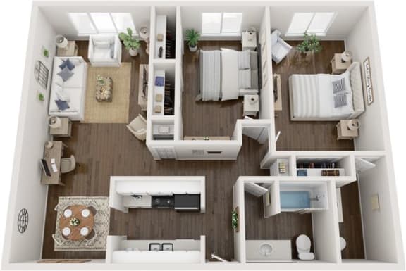 Floor Plan  2 bed 1 bath floor plan C at Town &amp; Country Apartments - Wixom, MI, Wixom, 48393