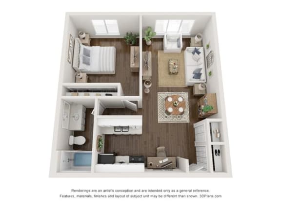 1 bed 1 bath floor plan A at Town & Country Apartments - Wixom, MI, Wixom, 48393
