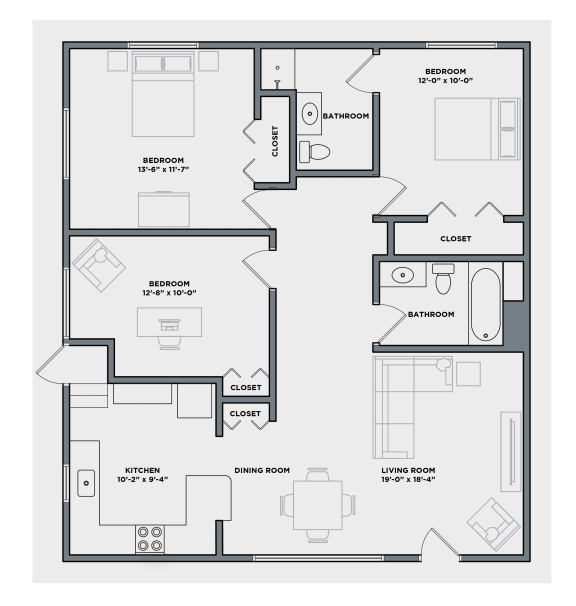 a floor plan of a residence with a bedroom and a living room
