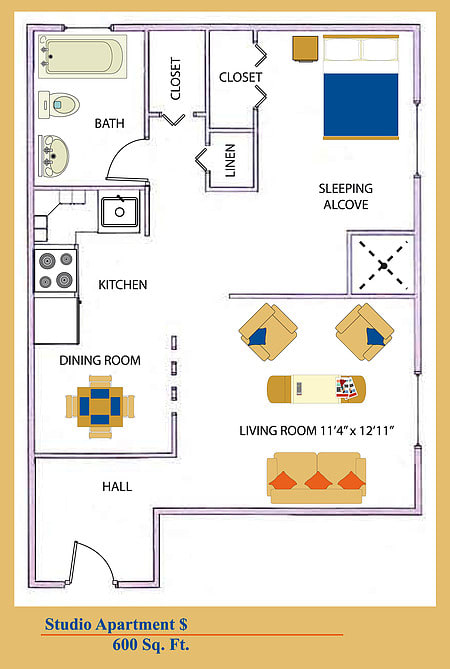 Floor Plan  a small house with a living room and kitchen