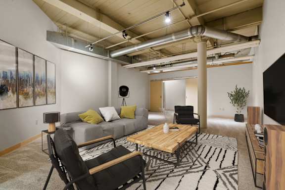 Downstairs living area or den. Lowertown Lofts  in St. Paul, MN 3 Bedroom 2.5 Bath Plus Den Apartment  at Lowertown Lofts, Minnesota