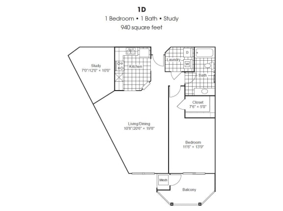 1D Floor Plan at Cityscape, St Louis Park, MN