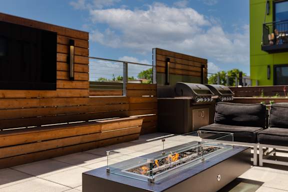 Rooftop Green Space with Grills and Fire Pits at The Whit, Minneapolis