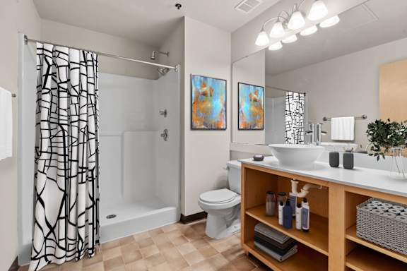 Full bathroom. Lowertown Lofts  in St. Paul, MN 3 Bedroom 2.5 Bath Plus Den Apartment  at Lowertown Lofts, Minnesota