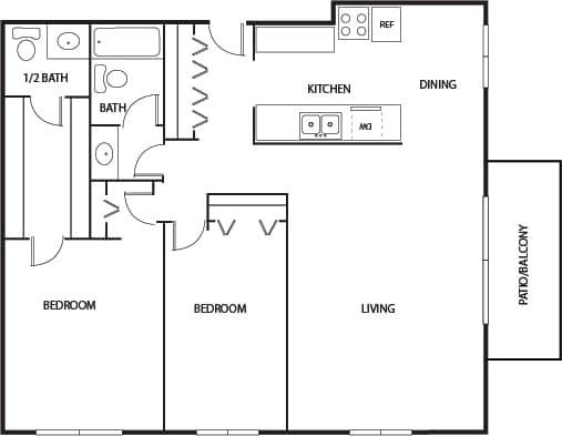 2BR Rose Quartz Floor Plan 2BR Rose Quartz Floor Plan at Axon Green, Minneapolis, MN, 55416