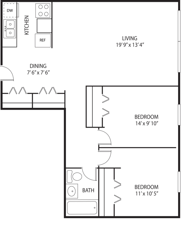 2 bed 2 bath floor plan E at Axon Green, Minnesota, 55416