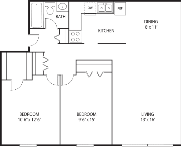 2 bed 2 bath floor plan D 2 bed 2 bath floor plan D at Axon Green, Minneapolis