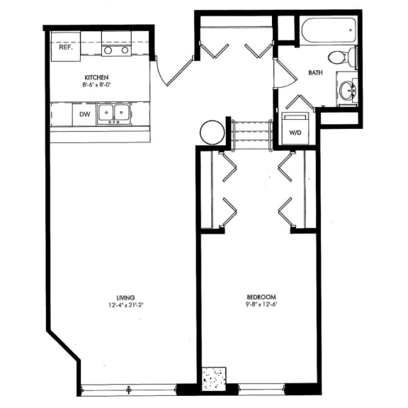 a floor plan of a 1 bedroom floor plan  at The Cosmopolitan, St Paul, Minnesota