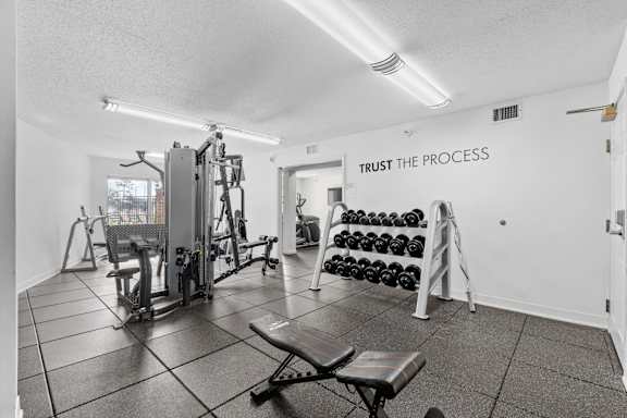 A gym with a sign that says "Trust the Process".