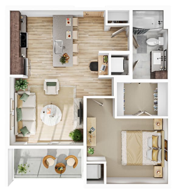 1 bed 1 bathroom B2_D3 Floor Plan at The Mera, Minnesota