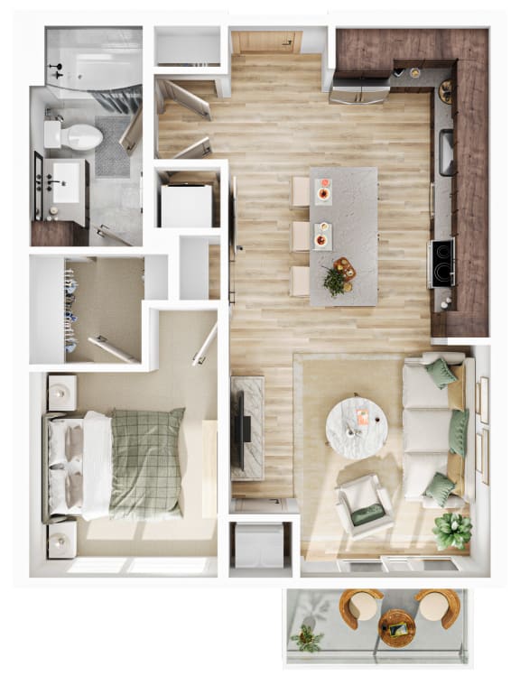1 bed 1 bathroom B3_D3 Floor Plan at The Mera, St Louis Park, MN, Minnesota