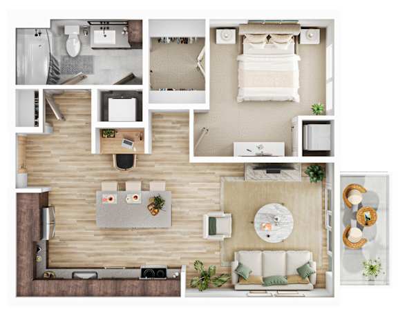 1 bed 1 bathroom B4_D3 Floor Plan at The Mera, St Louis Park