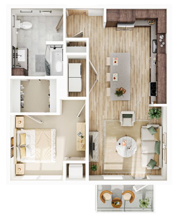 1 bed 1 bathroom B7-TypeA_D3 Floor Plan at The Mera, Minnesota