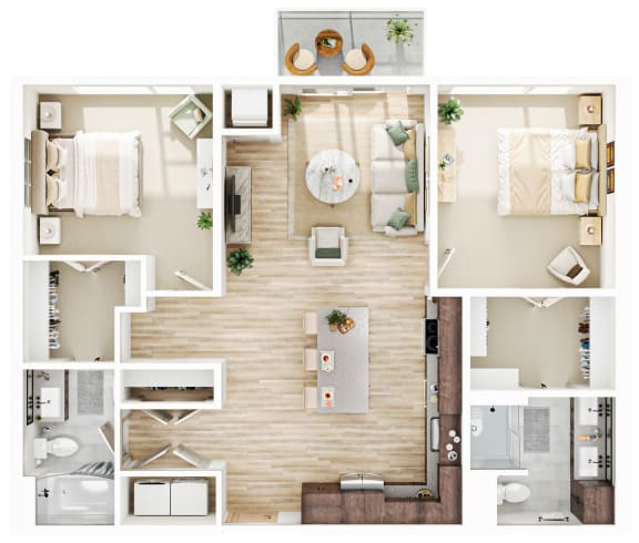 2 bed 2 bathroom C3 Floor Plan at The Mera, St Louis Park