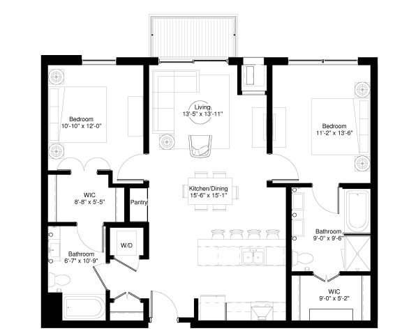 2 Bedroom American Elm Floor Plan at Central Park West, Minnesota, 55416