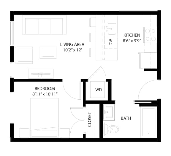 Armatage floor plan 490 Sq.Ft. at The Whit, Minnesota, 55404