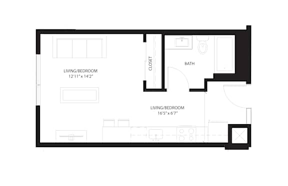 Bancroft Floor plan 425 Sq.Ft. at The Whit, Minneapolis, 55404