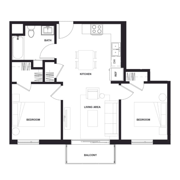Floor Plan  2 Bed 1 Bath Floor Plan at Zelia on Seven, Minnesota