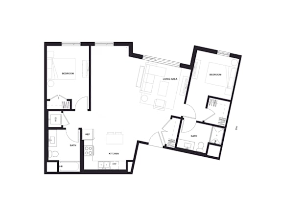 A black and white image of a floor plan for a house.