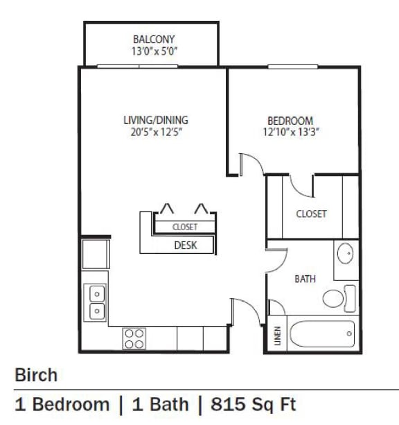 Birch Floor Plan at Cedars Lakeside, Little Canada, Minnesota