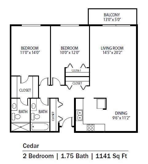 Cedar Floor Plan at Cedars Lakeside, Little Canada, 55117
