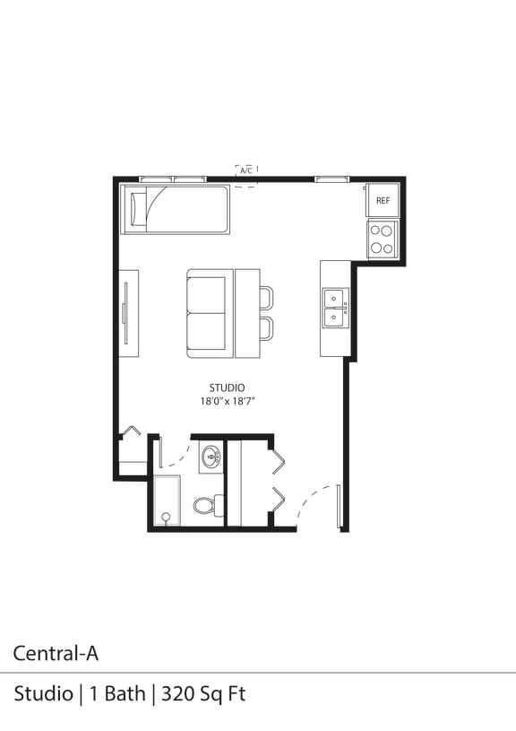 a floor plan of central a studio apartment