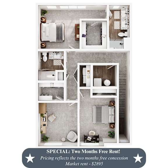 Floor Plan  A floor plan of an apartment with a two months free rent offer.