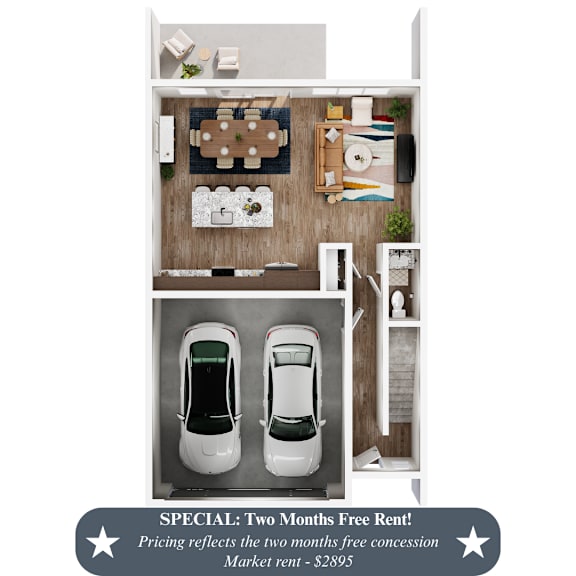 A special offer of two months free rent is advertised for a price of $2895.