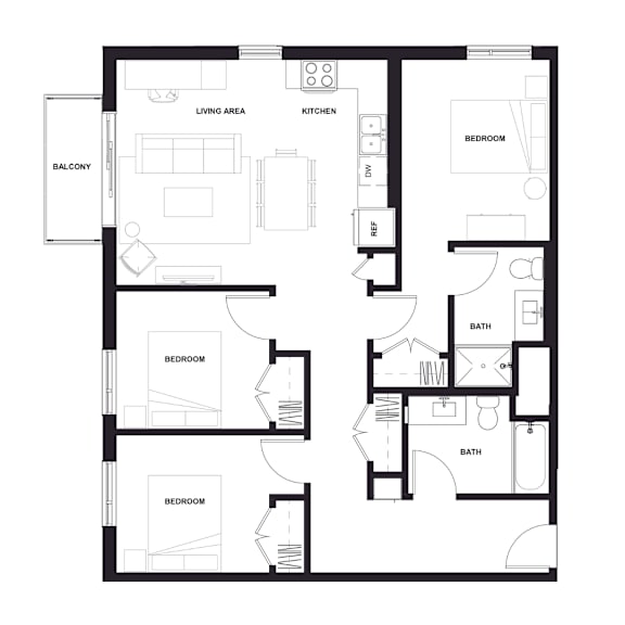 3 Bed 2 Bath Floor Plan at Zelia on Seven, St Louis Park, MN