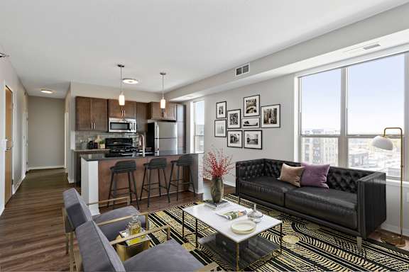 Modern Living Room With Plenty Of Natural Lights at The Palmer, Minneapolis, MN, Minnesota