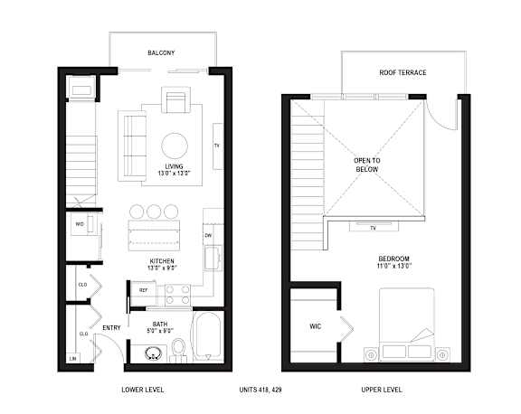A black and white image of a floor plan for a two-level home.