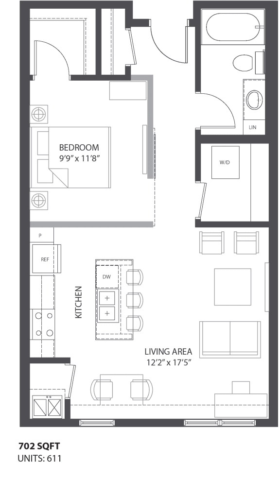 1 bed 1 bath floor plan Gat The Palmer, Minneapolis, MN, 55401