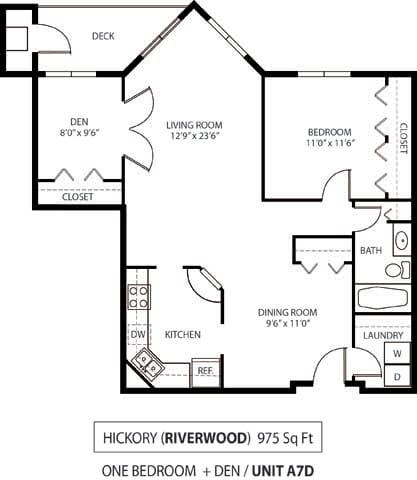 Floor Plan  The Riverwood Apartments in Lilydale, MN 1 Bedroom 1 Bath Plus Den