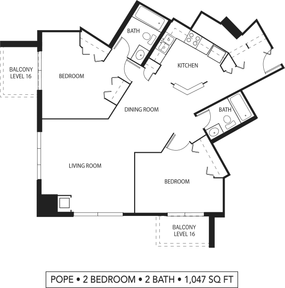 2 bed 2 bath floor plan X 2 bed 2 bath floor plan X at Galtier Towers Apartments, St. Paul, MN, 55101