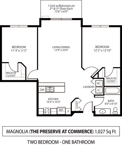 The Preserve at Commerce Magnolia Floor Plan The Preserve at Commerce Apartments in Rogers, MN 2 Bedroom 1 Bath