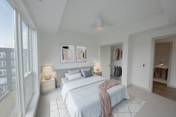 Second bedroom in the CC3 two bedroom plus den, two bathroom floor plan at The Mera in St. Louis Park, Minnesota