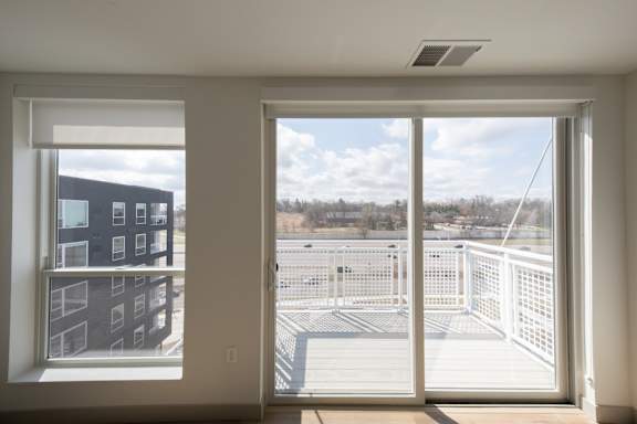 Balcony in the CC3 two bedroom plus den, two bathroom floor plan at The Mera in St. Louis Park, Minnesota