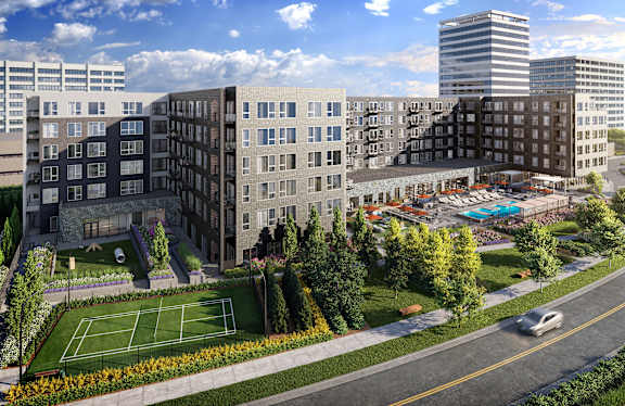 a rendering of a building with a tennis court in front of it at The Mera, Minnesota