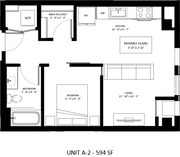 1 bedroom 1 bathroom A-2 Floor Plan at The Mera, Minnesota, 55426